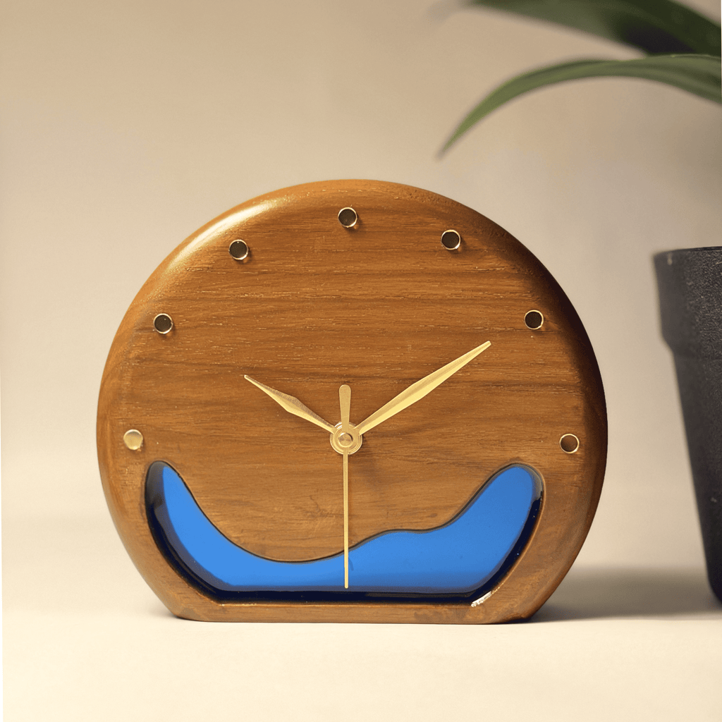 MKL Resin Arts – 7″ Teak Wood Resin Tabletop Clock