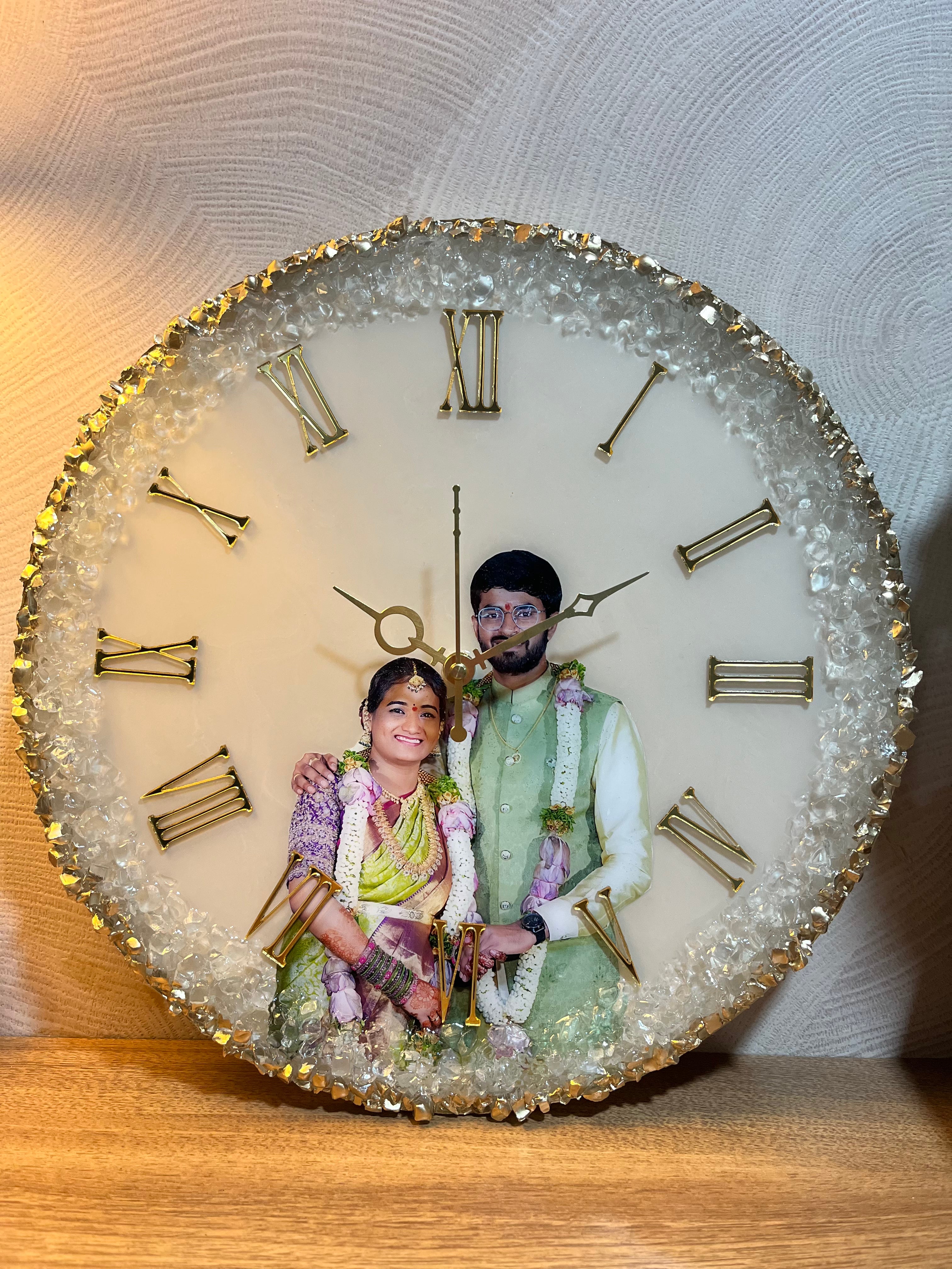 Mklarts 14-Inch Customized Photo Crystal Clock with Golden Border