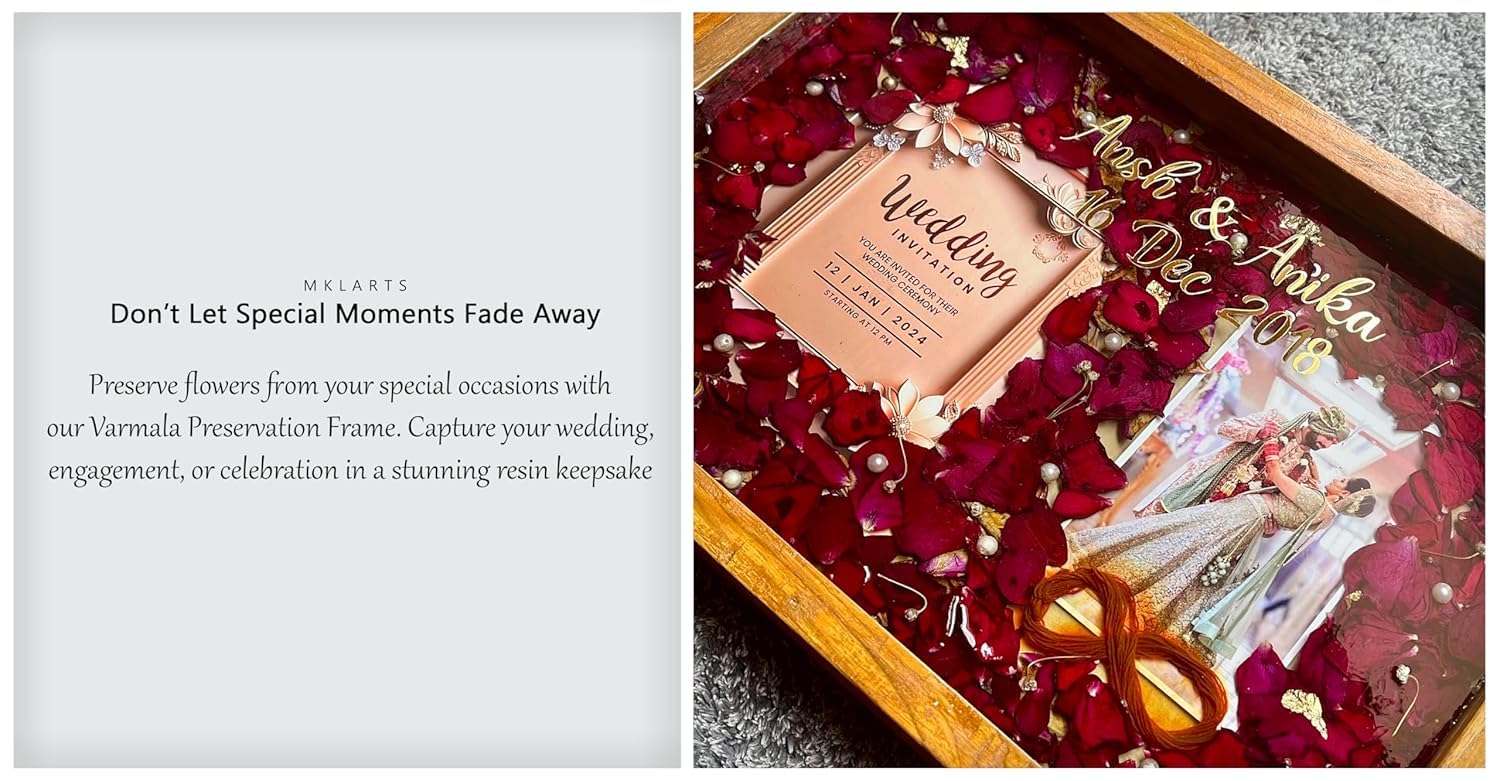 MKL Resin Arts 12×16" Resin Flower Preservation Frame – Wall-Mount Wedding Keepsake