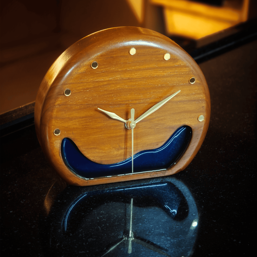 MKL Resin Arts – 7″ Teak Wood Resin Tabletop Clock