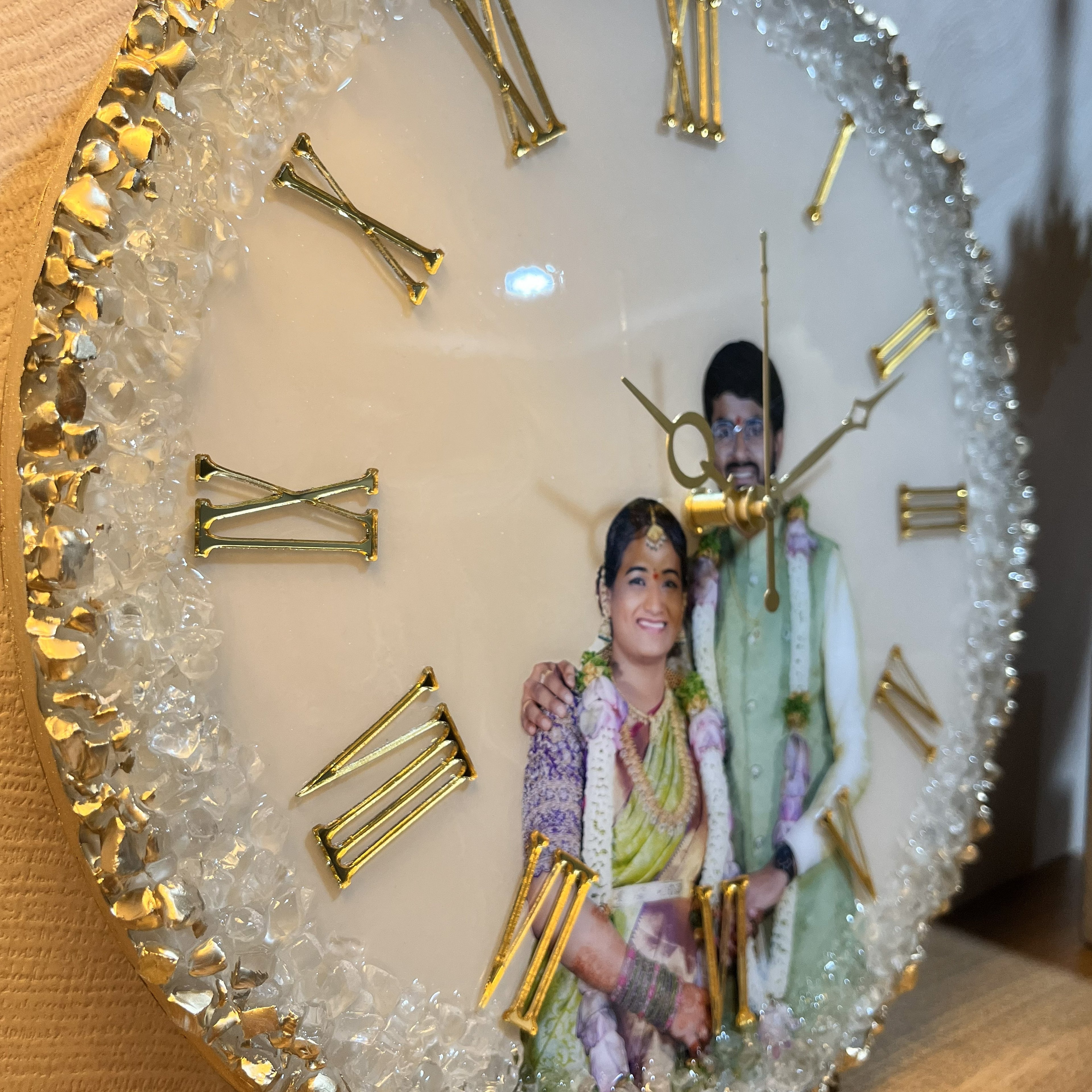 Mklarts 14-Inch Customized Photo Crystal Clock with Golden Border