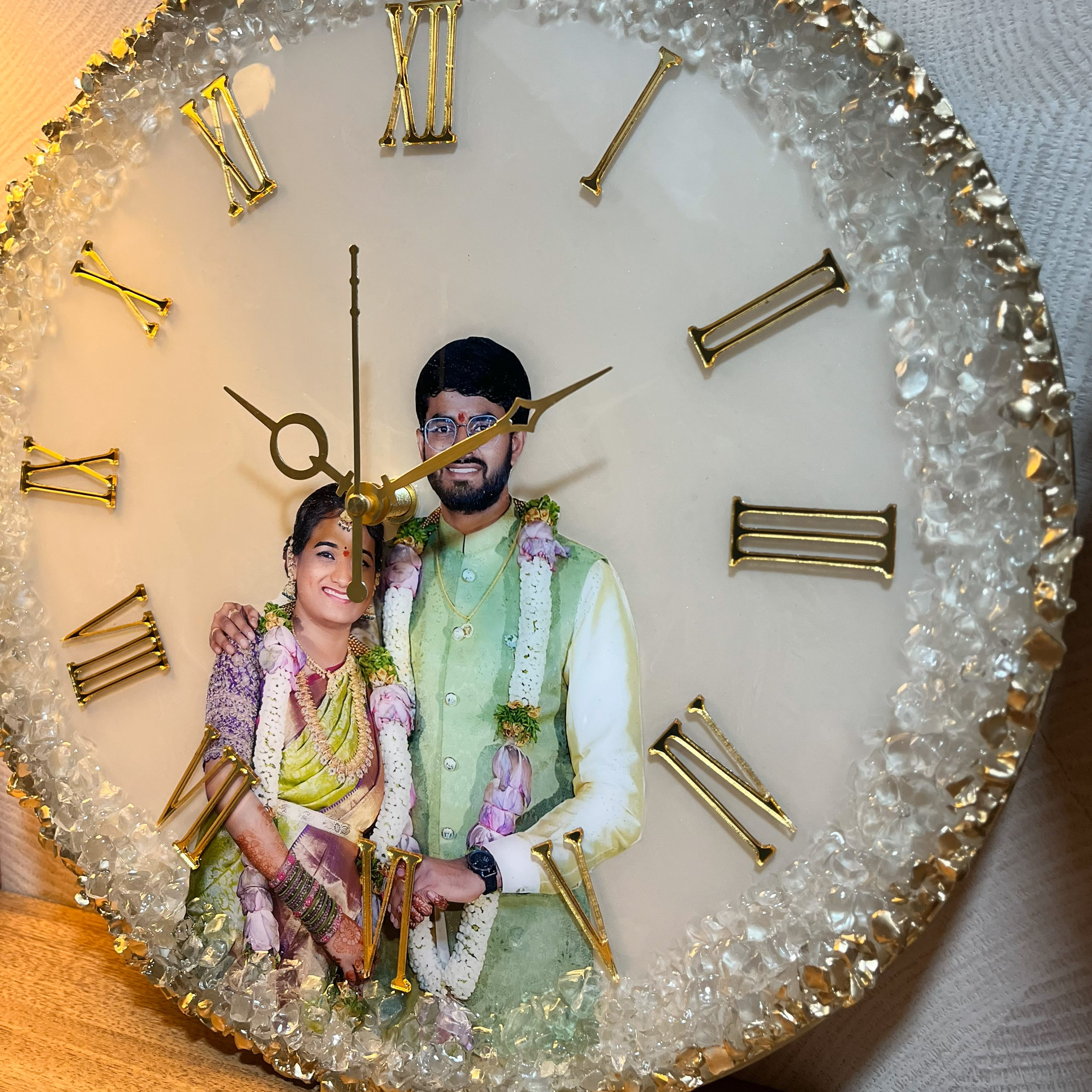 Mklarts 14-Inch Customized Photo Crystal Clock with Golden Border