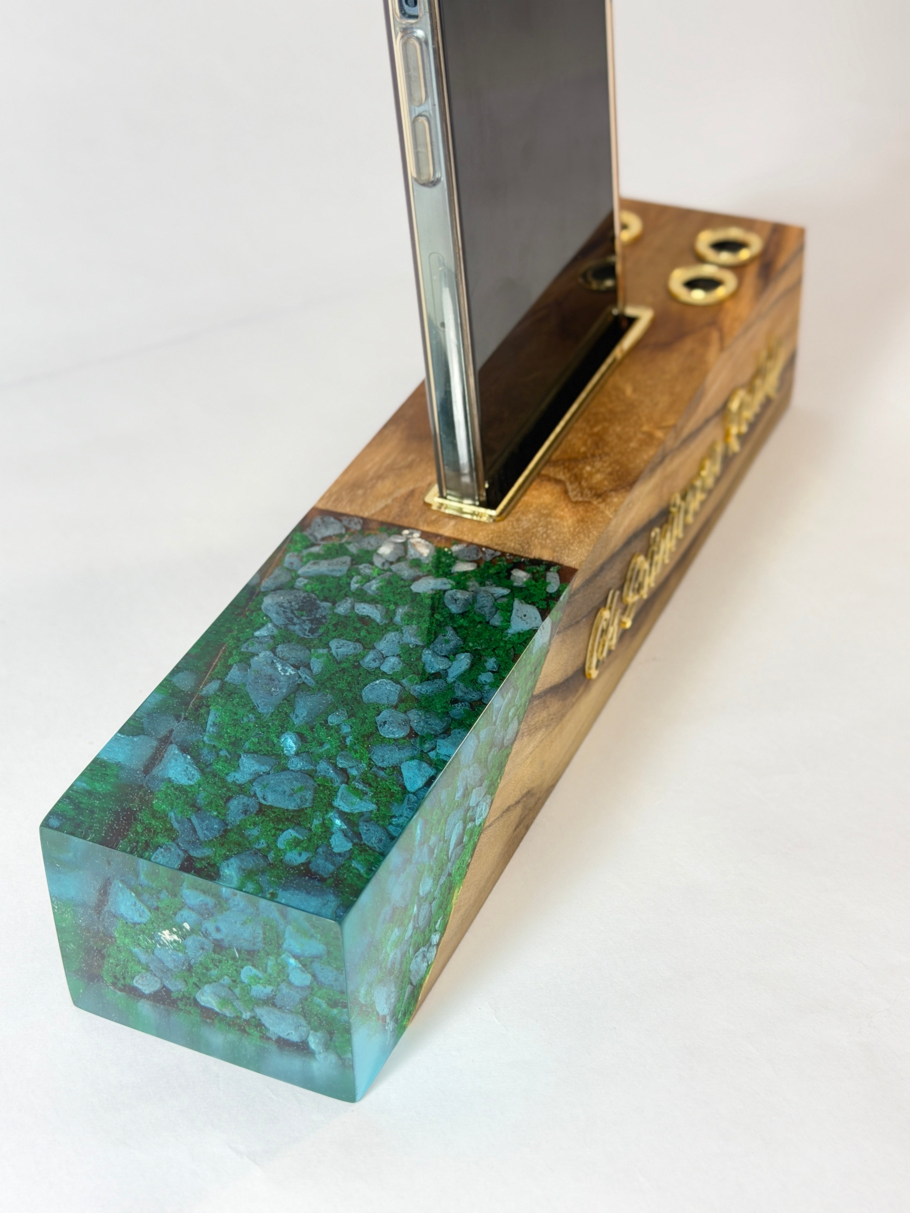 MKL Resin Arts Teak Wood & Resin Desk Organizer – Phone & Pen Stand