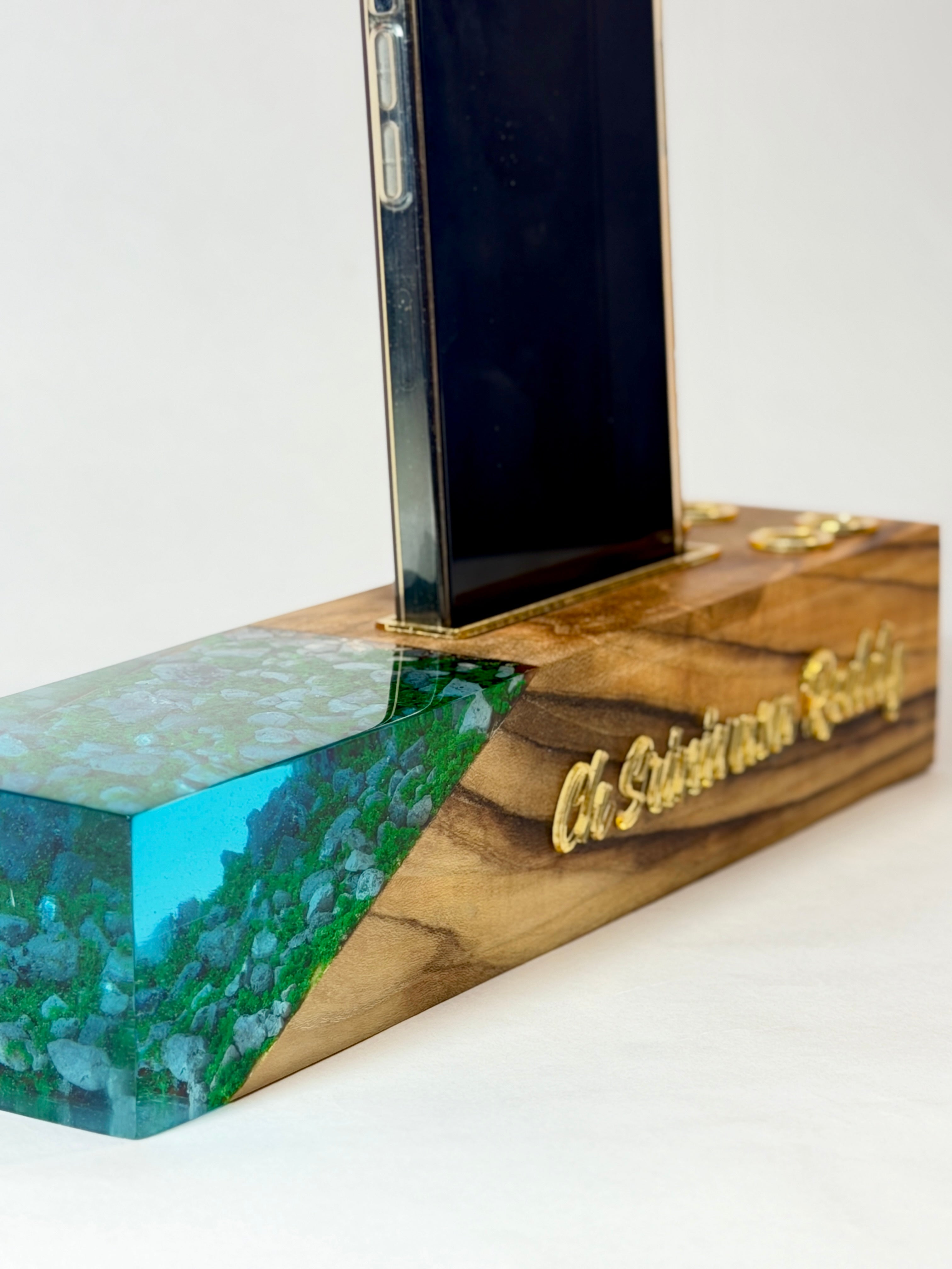 MKL Resin Arts Teak Wood & Resin Desk Organizer – Phone & Pen Stand