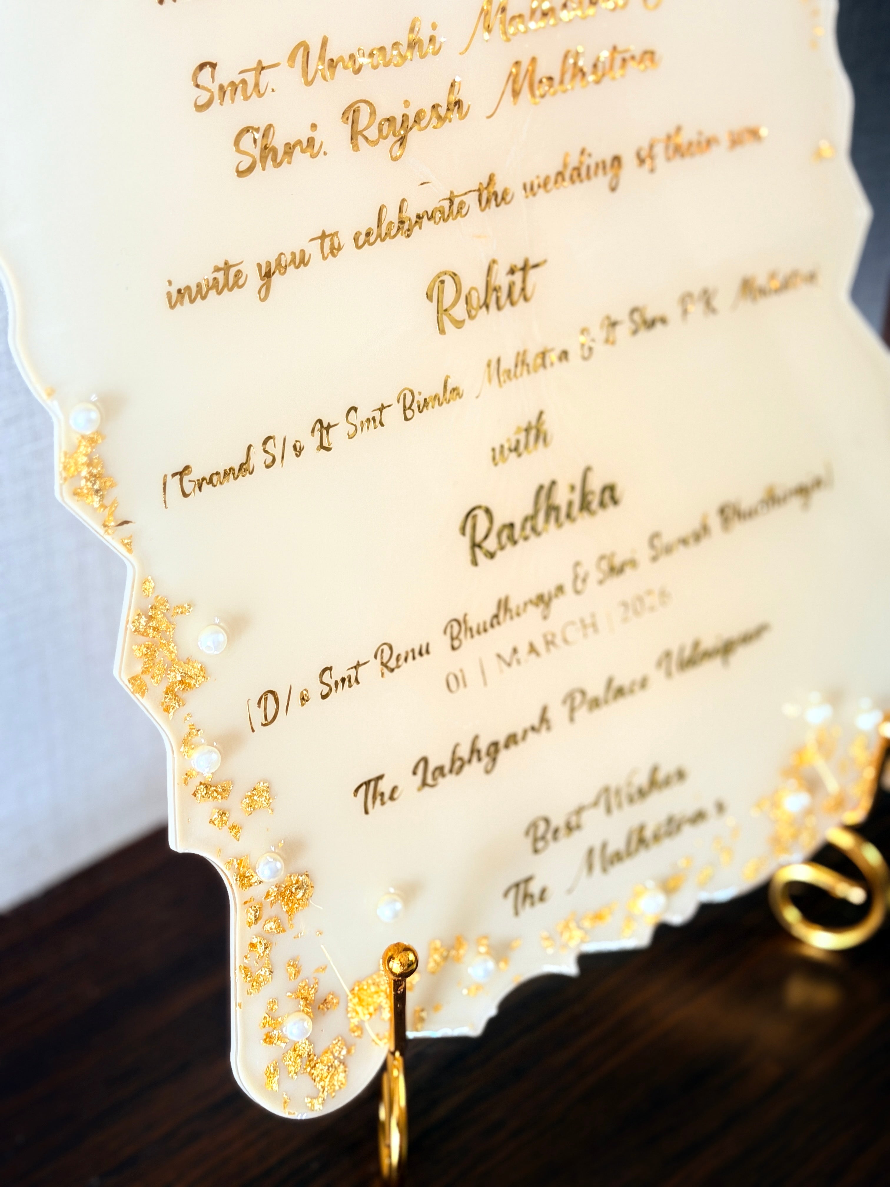 Mkl Resin Arts Wedding Invitation Resin Frame | Personalized Crystal Resin Keepsake | 10 x 9 Inch | Metal Stand Included