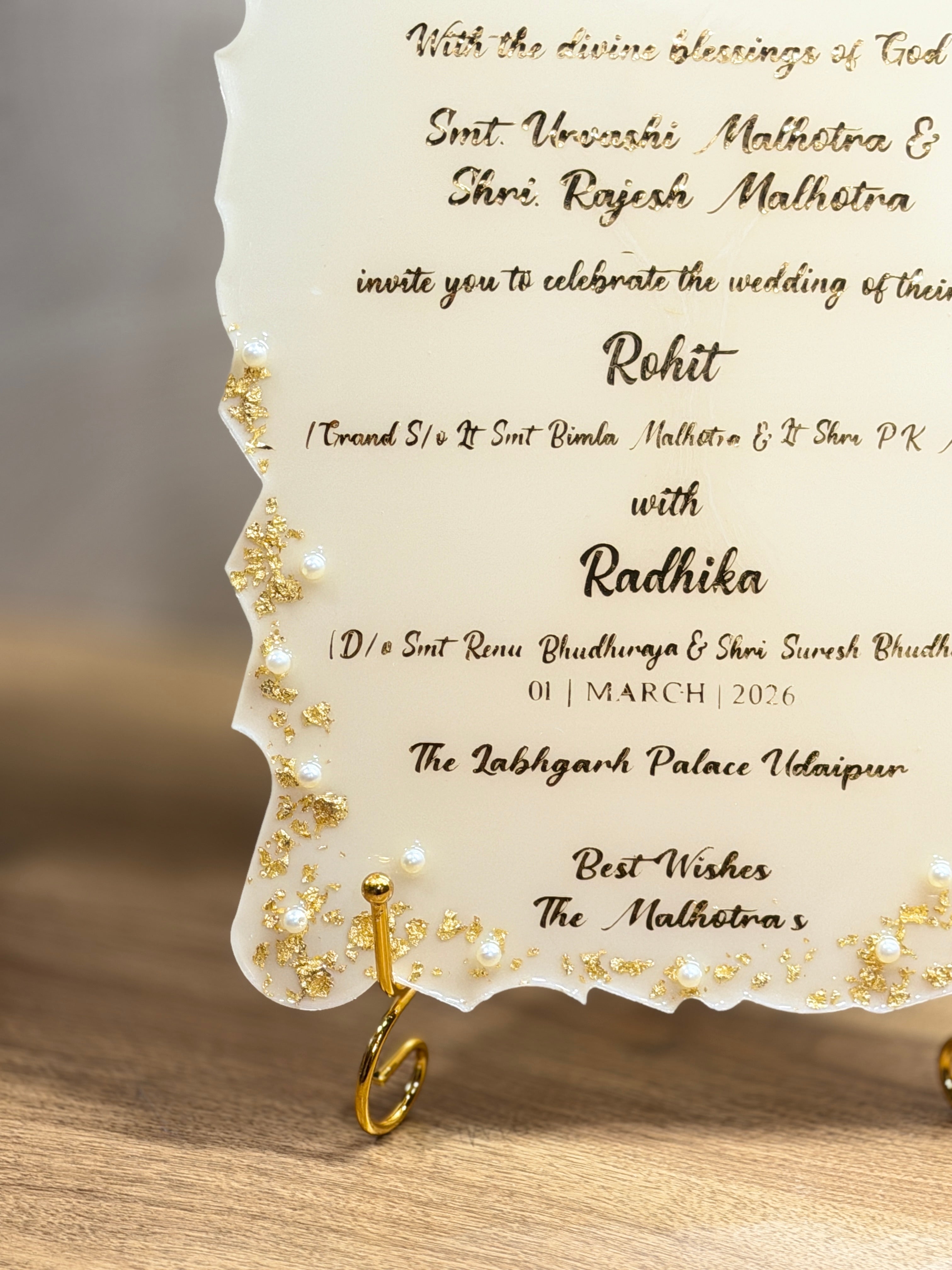 Mkl Resin Arts Wedding Invitation Resin Frame | Personalized Crystal Resin Keepsake | 10 x 9 Inch | Metal Stand Included