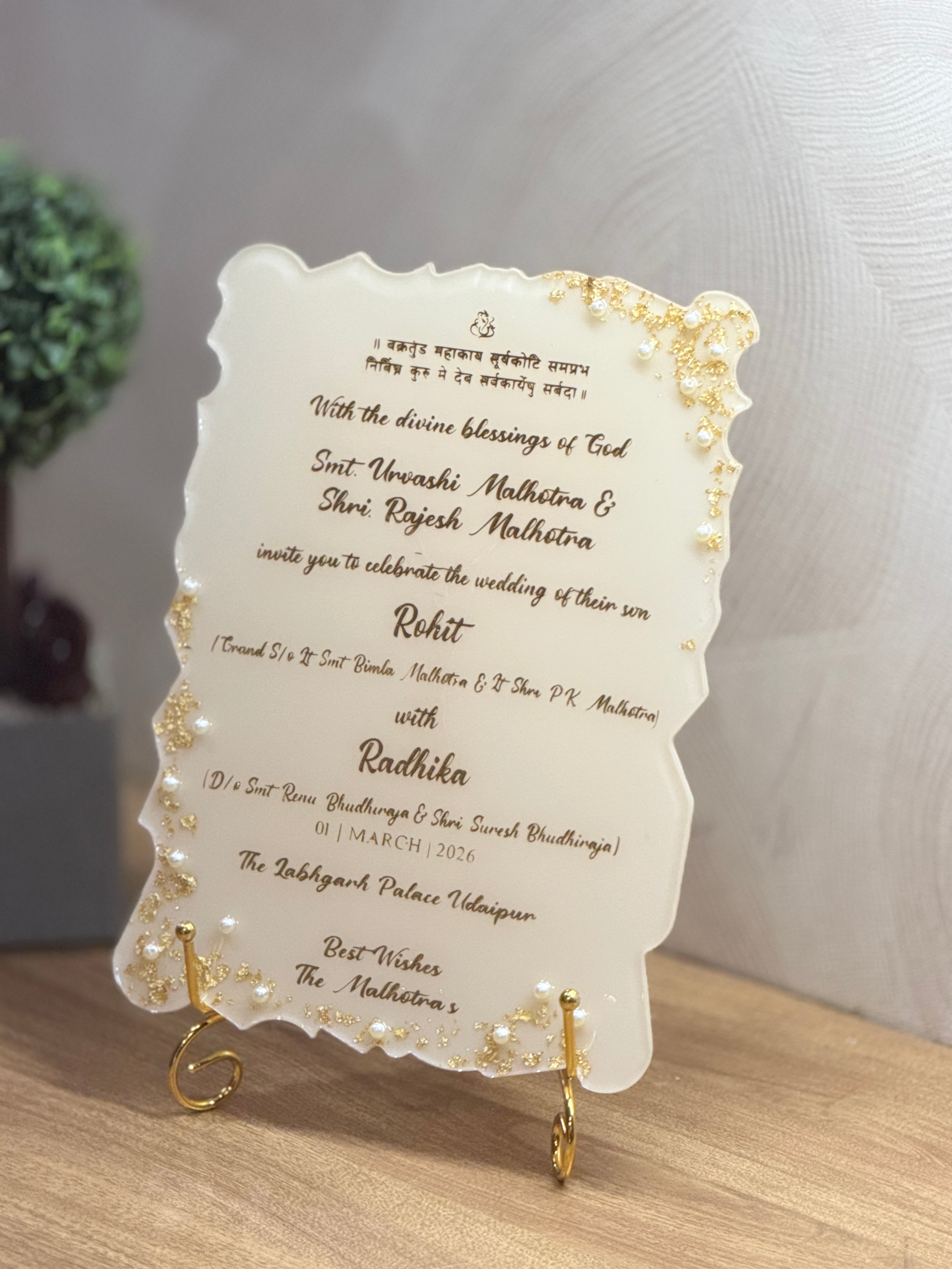 Mkl Resin Arts Wedding Invitation Resin Frame | Personalized Crystal Resin Keepsake | 10 x 9 Inch | Metal Stand Included