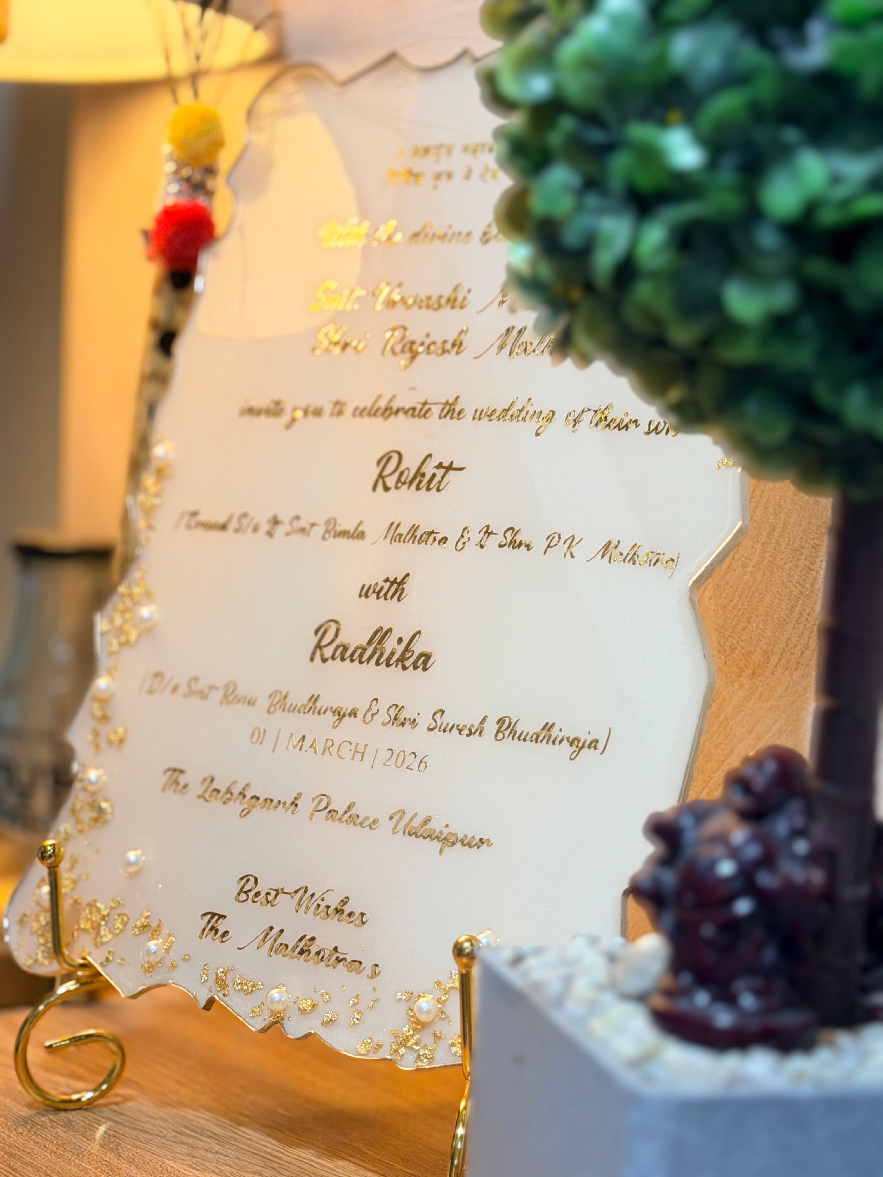 Mkl Resin Arts Wedding Invitation Resin Frame | Personalized Crystal Resin Keepsake | 10 x 9 Inch | Metal Stand Included