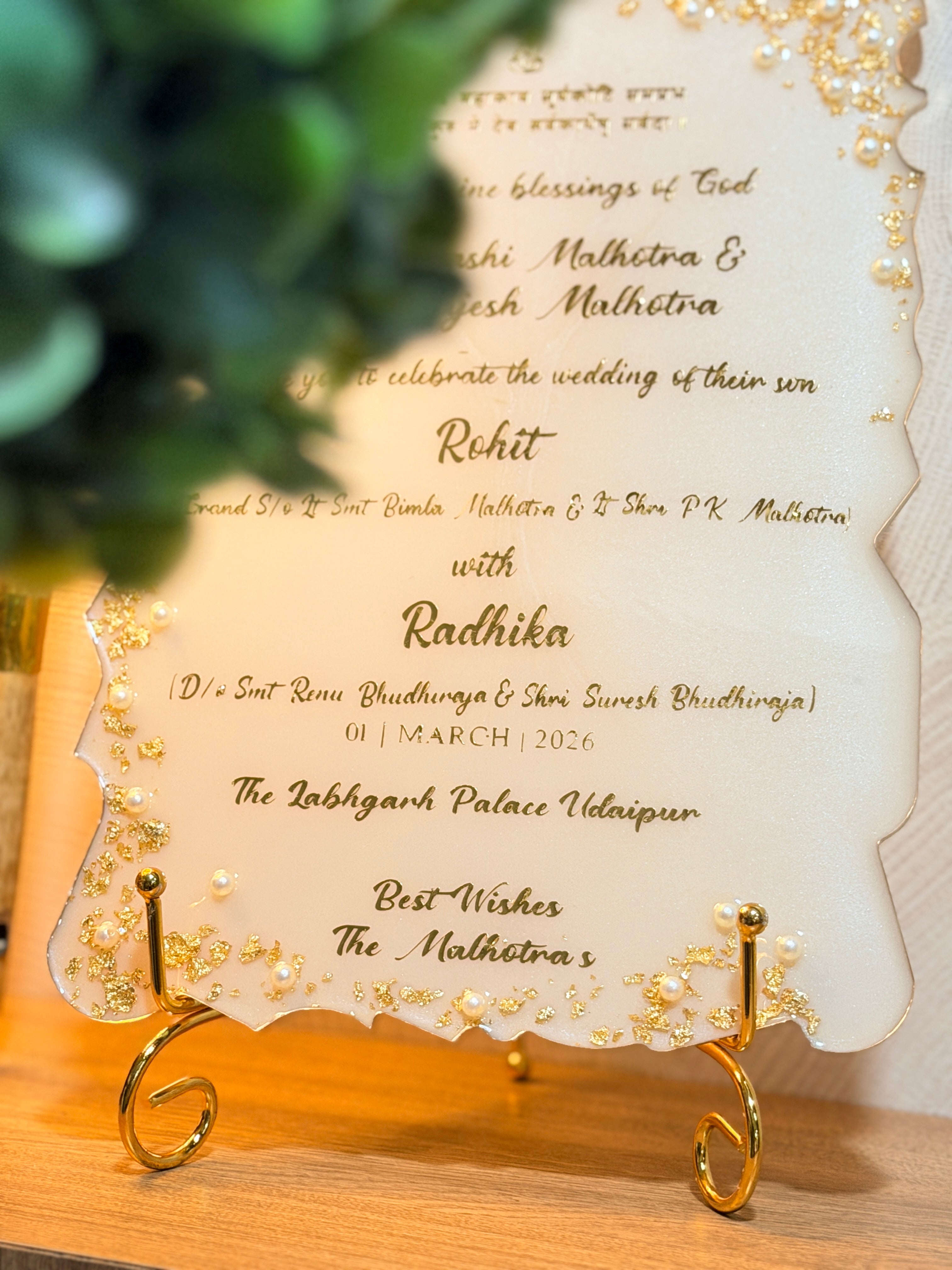 Mkl Resin Arts Wedding Invitation Resin Frame | Personalized Crystal Resin Keepsake | 10 x 9 Inch | Metal Stand Included