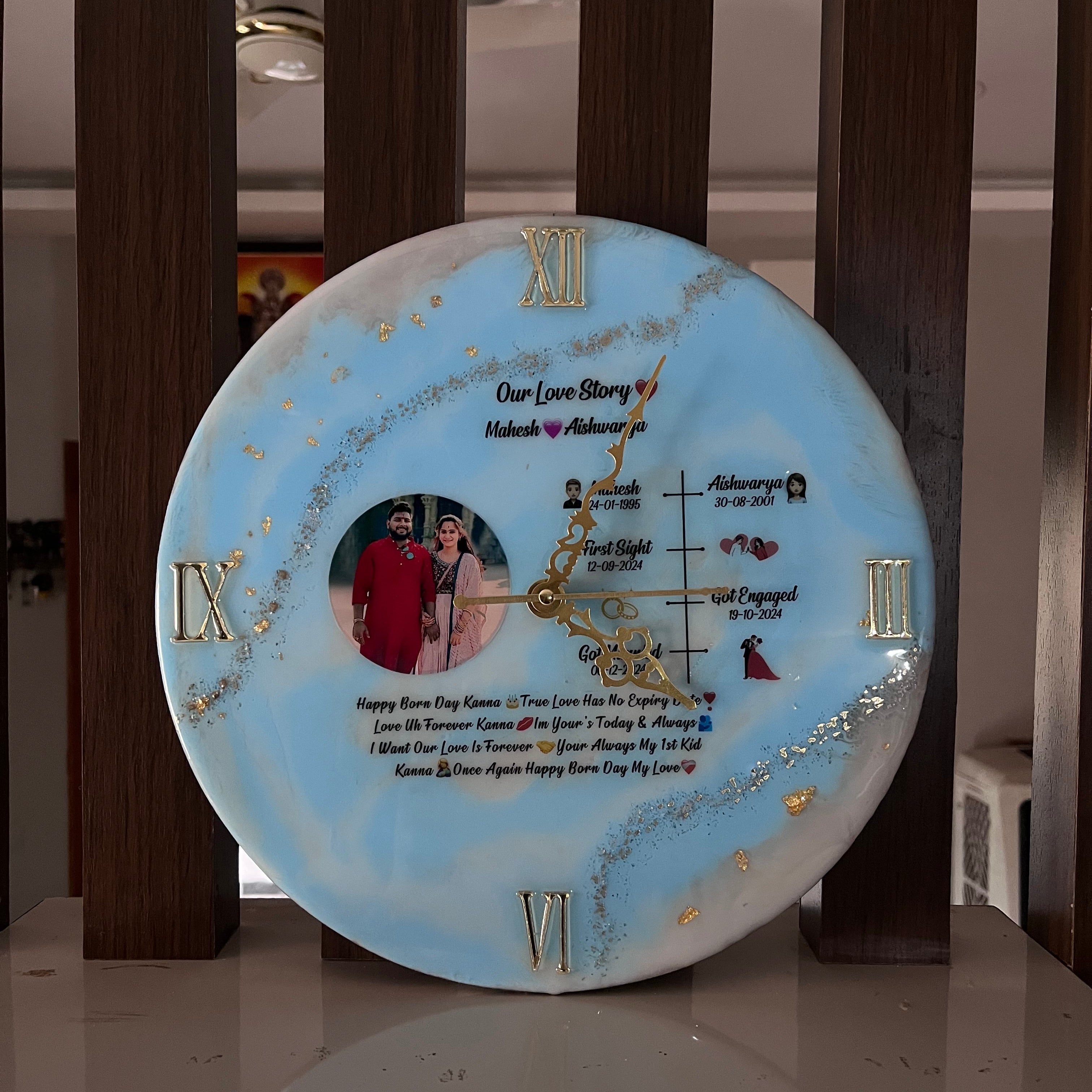 MKL Resin Arts Light Blue & Cream Art Deco Wall Clock – 14inch" Silent Resin Analog