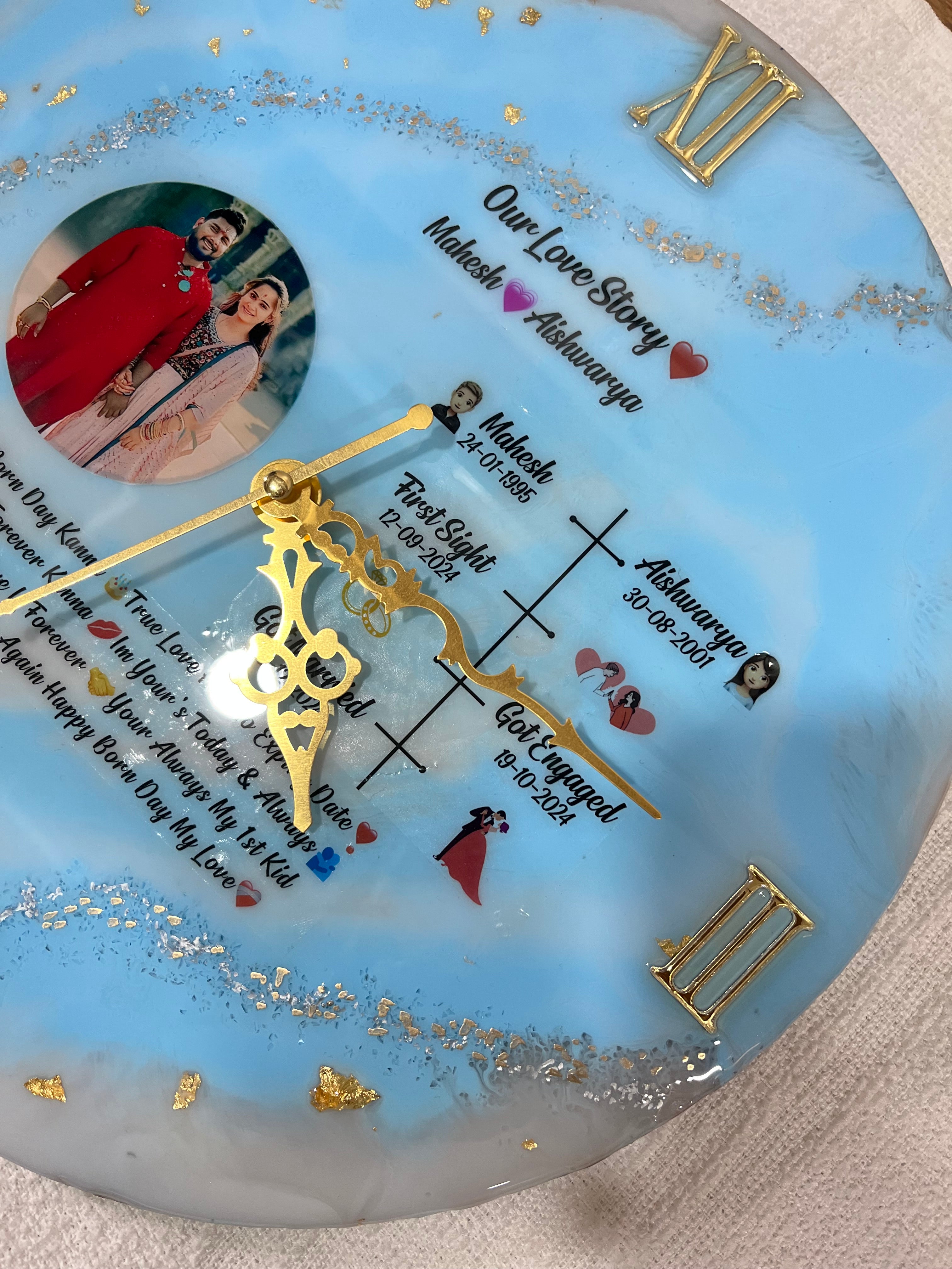 MKL Resin Arts Light Blue & Cream Art Deco Wall Clock – 14inch" Silent Resin Analog