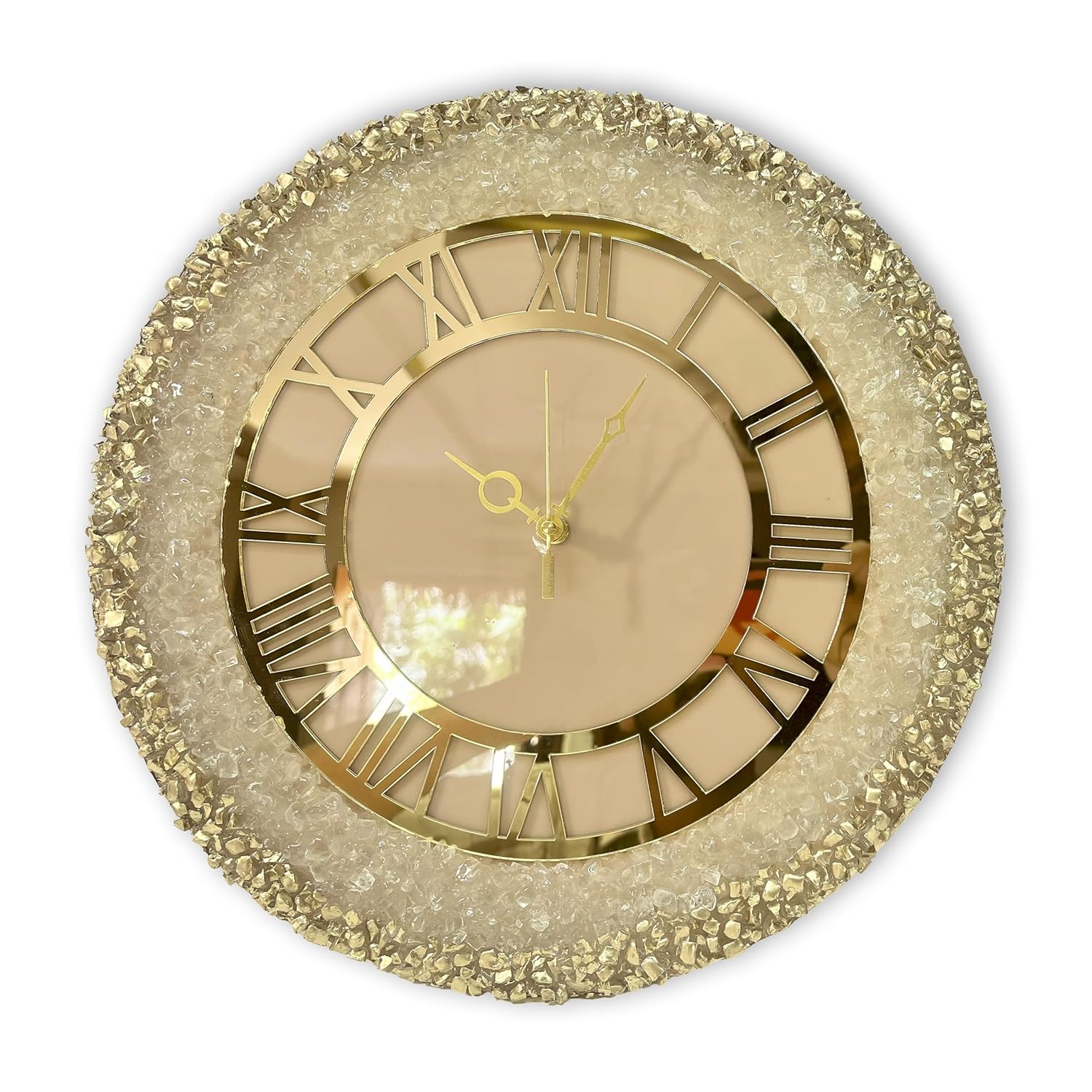 Mklarts 14″ Resin Crystal Wall Clock with Gold Border