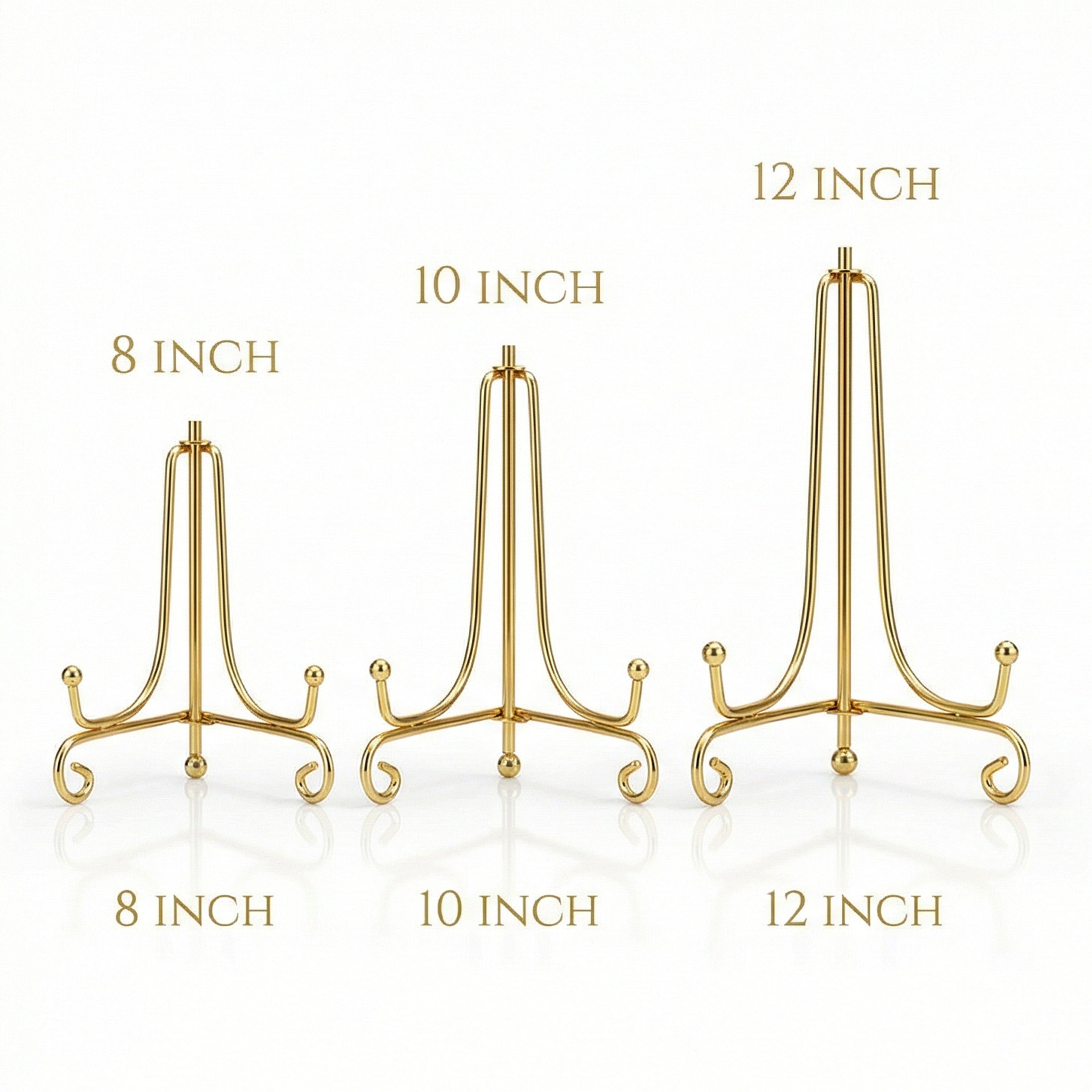 Gold Metal Display Stand for Plates, Frames & Resin Art | Decorative Table Easel Stand (8, 10 & 12 Inch)