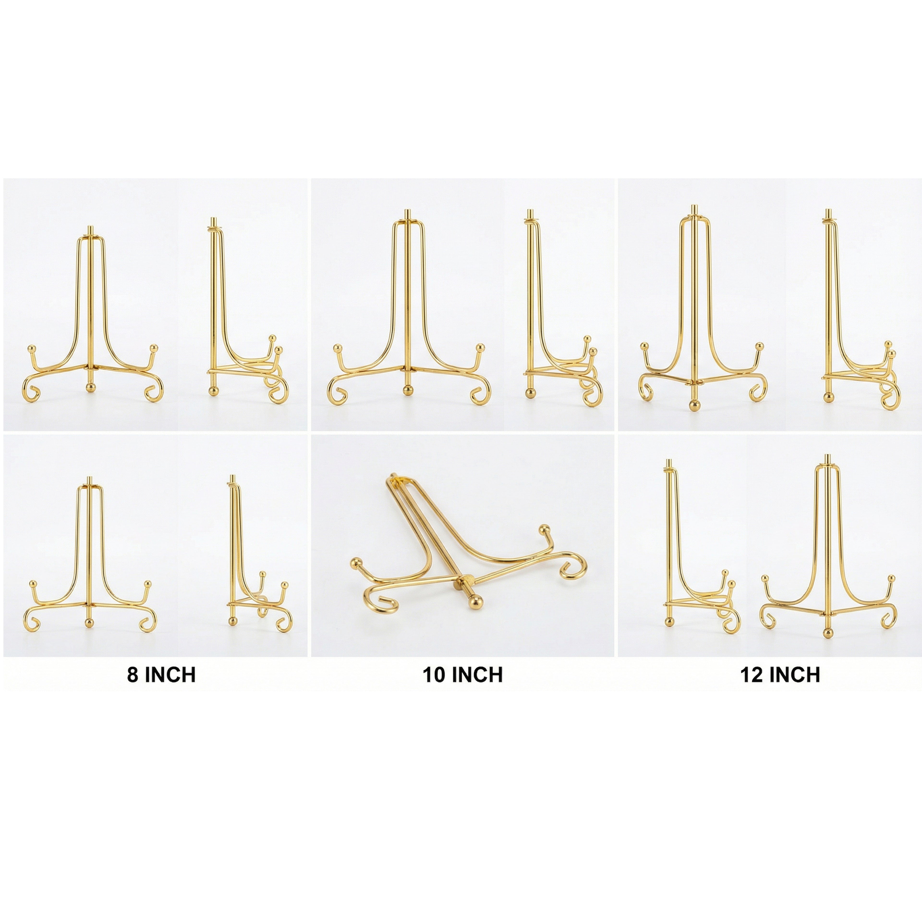 Gold Metal Display Stand for Plates, Frames & Resin Art | Decorative Table Easel Stand (8, 10 & 12 Inch)