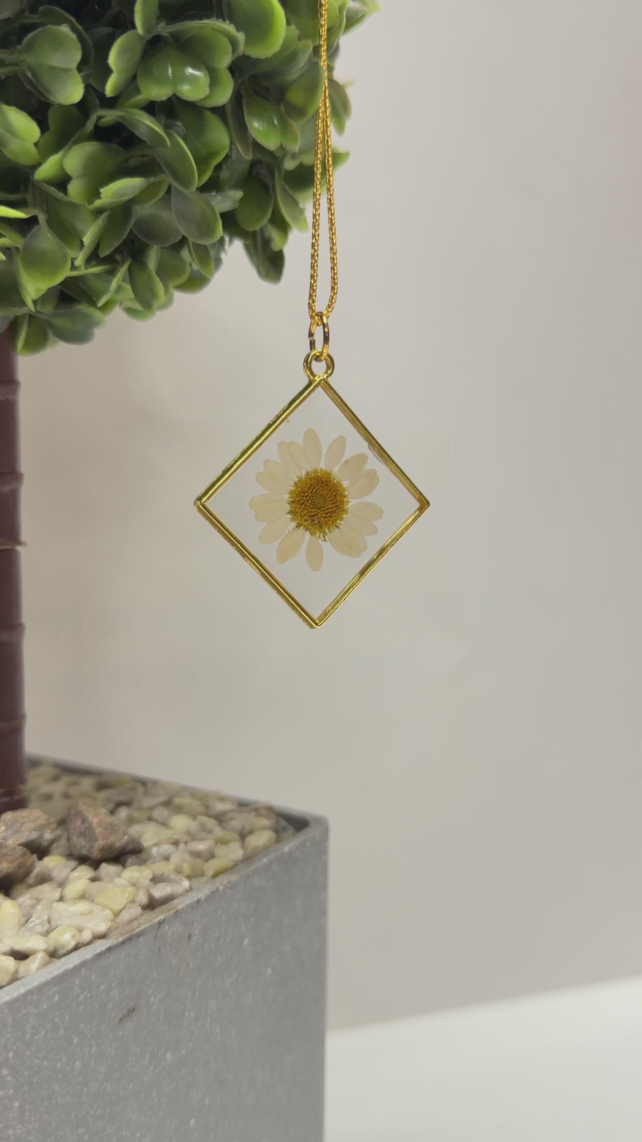 Mkl Resin Arts | Handmade Pressed Flower Resin Necklace – Square Gold-Tone Pendant | Minimal Floral Jewelry