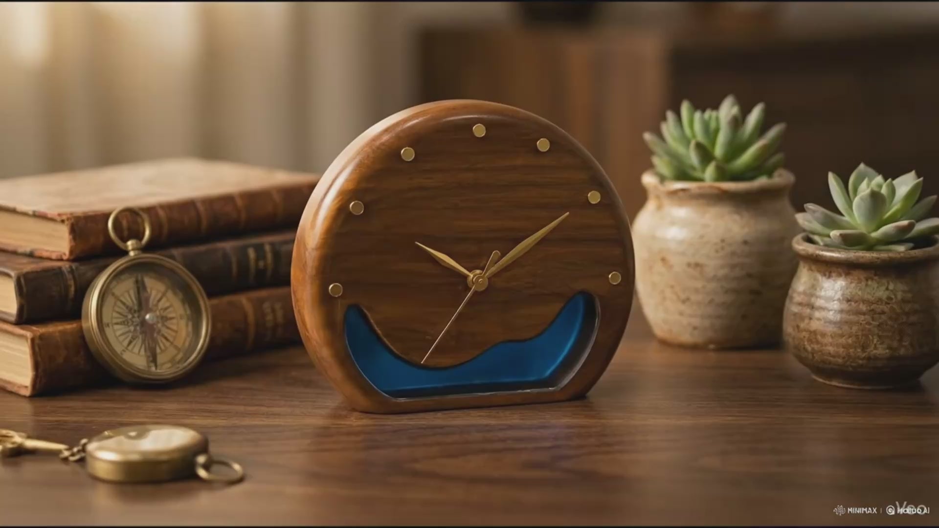 MKL Resin Arts – 7″ Teak Wood Resin Tabletop Clock